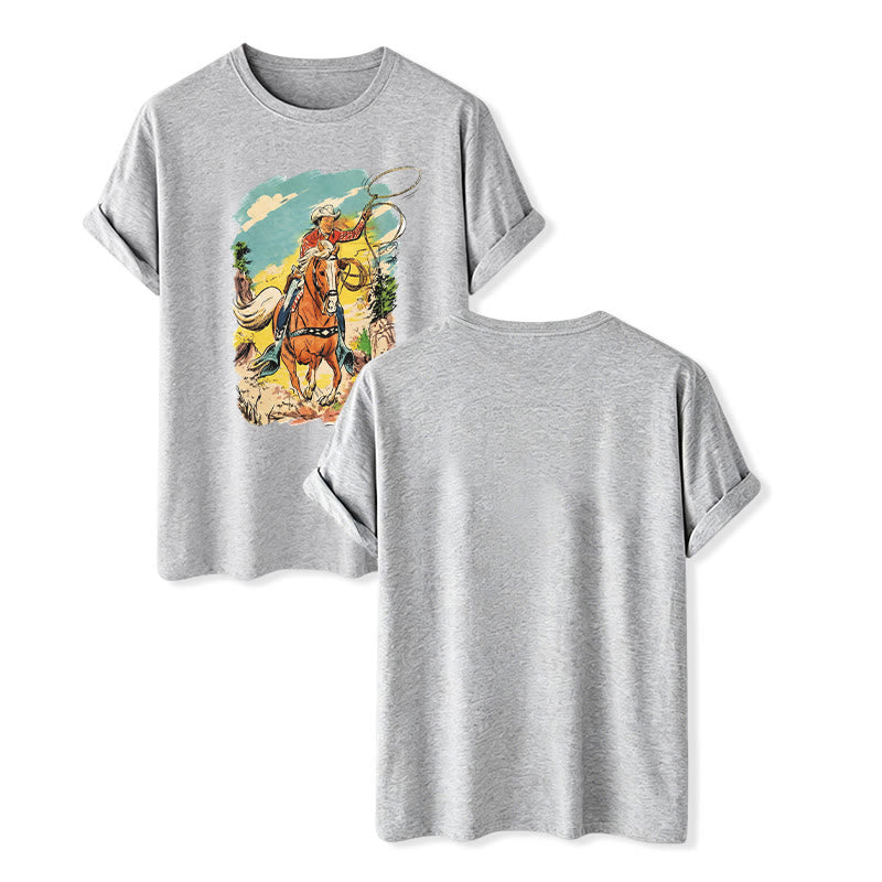 Vintage Comic Cowboy Lasso Western Grafikdruck Shirt - Grau - 2XL - image 8