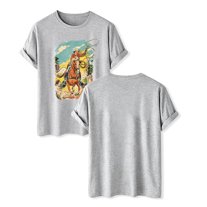 Vintage Comic Cowboy Lasso Western Grafikdruck Shirt - Grau - 2XL - image 8