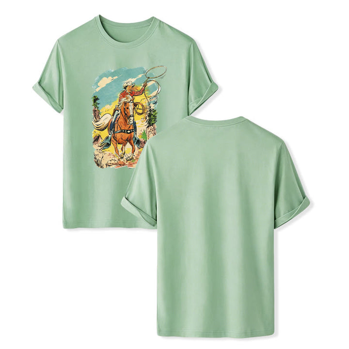 Vintage Comic Cowboy Lasso Western Grafikdruck Shirt - Grün - 2XL - image 10