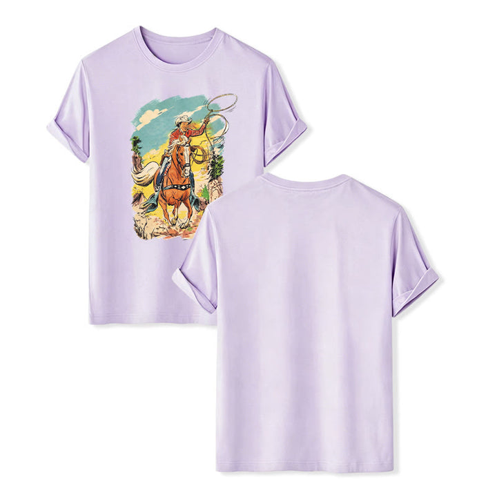 Vintage Comic Cowboy Lasso Western Grafikdruck Shirt - Violett - 2XL - image 11