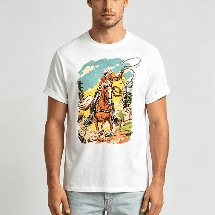 Vintage Comic Cowboy Lasso Western Grafikdruck Shirt - image 1