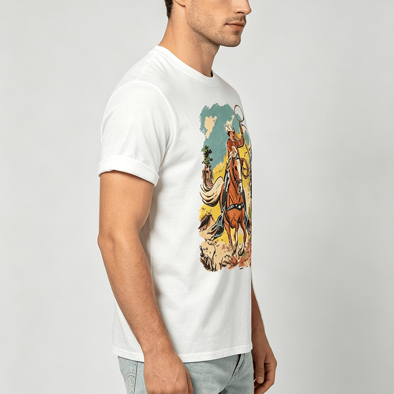 Vintage Comic Cowboy Lasso Western Grafikdruck Shirt - image 2