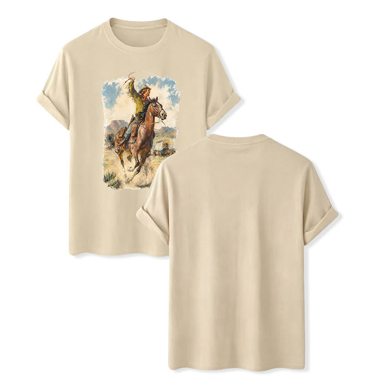 Vintage-Ölgemälde: Cowboy-Peitsche, Wildwest-Hemd - Beige - 2XL - image 6