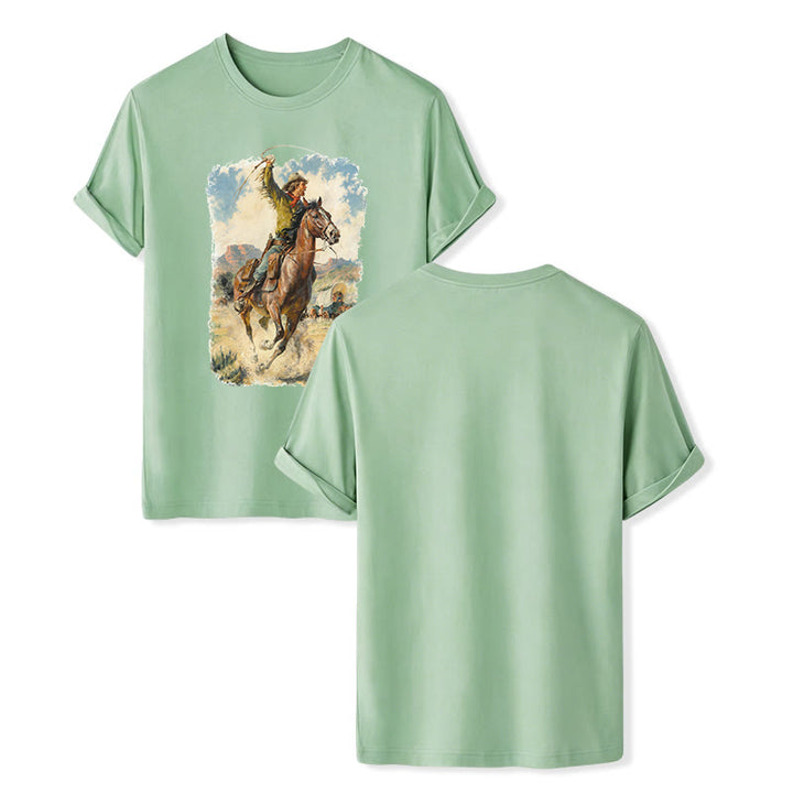 Vintage-Ölgemälde: Cowboy-Peitsche, Wildwest-Hemd - Grün - 2XL - image 10