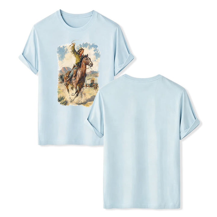 Vintage-Ölgemälde: Cowboy-Peitsche, Wildwest-Hemd - Blau - 2XL - image 9