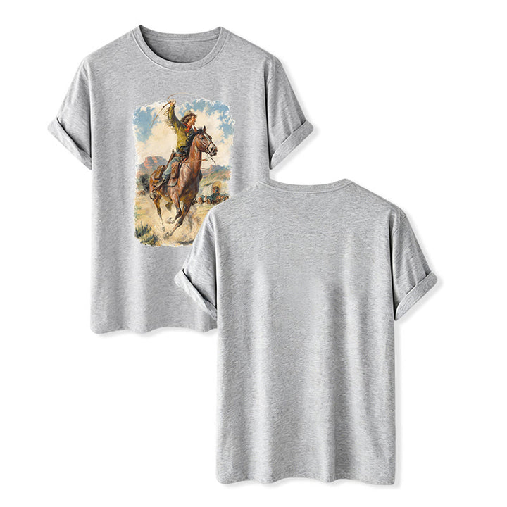Vintage-Ölgemälde: Cowboy-Peitsche, Wildwest-Hemd - Grau - 2XL - image 8