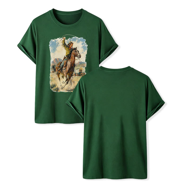 Vintage-Ölgemälde: Cowboy-Peitsche, Wildwest-Hemd - Dunkelgrün - 2XL - image 13