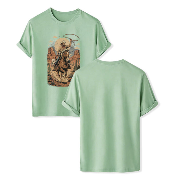 Retro Canyon Cowboy Lasso Grafikdruck-Shirt - Grün - 2XL - image 10