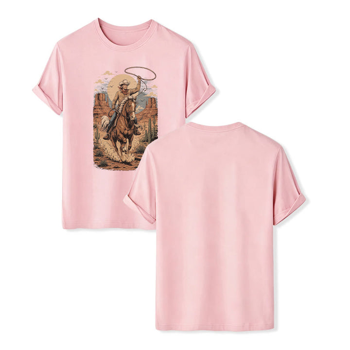 Retro Canyon Cowboy Lasso Grafikdruck-Shirt - Rosa - 2XL - image 7