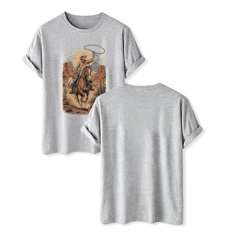 Retro Canyon Cowboy Lasso Grafikdruck-Shirt - Grau - 2XL - image 8