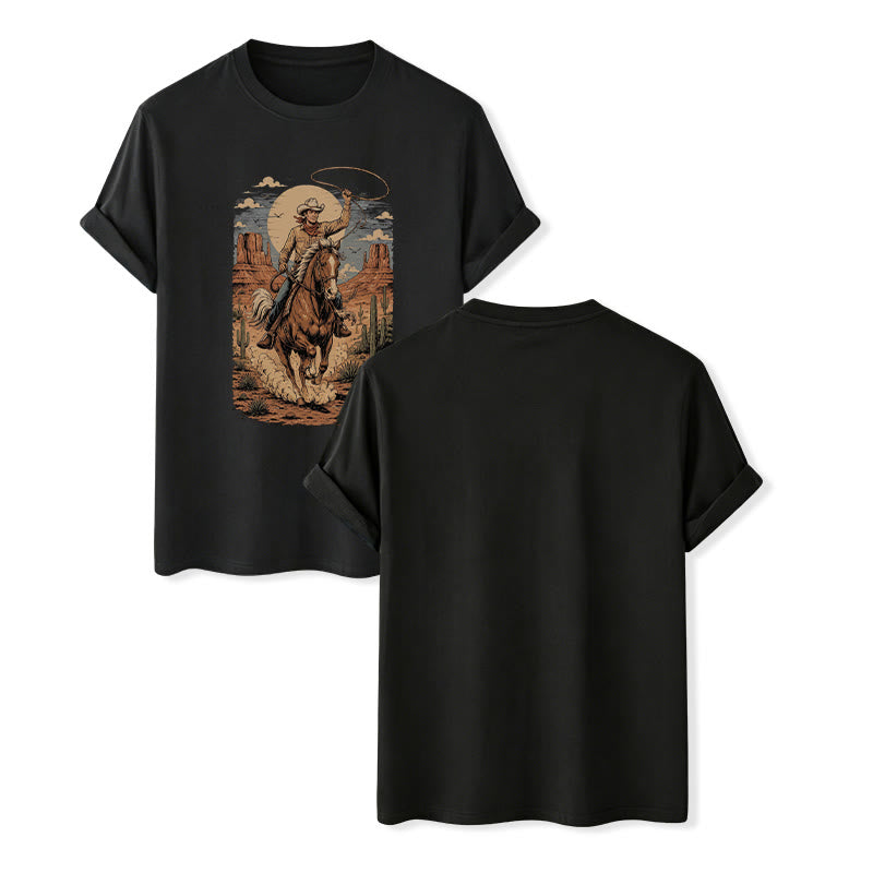 Retro Canyon Cowboy Lasso Grafikdruck-Shirt - Schwarz - 2XL - image 12