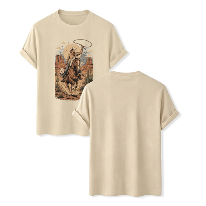 Retro Canyon Cowboy Lasso Grafikdruck-Shirt - Beige - 2XL - image 6