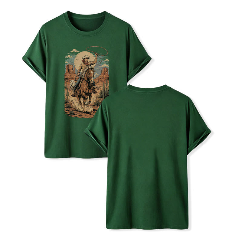 Retro Canyon Cowboy Lasso Grafikdruck-Shirt - Dunkelgrün - 2XL - image 13