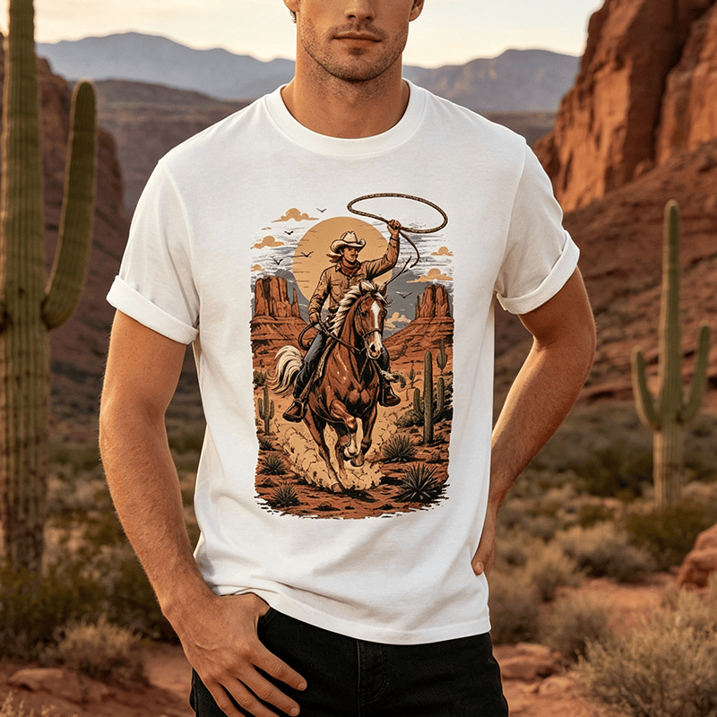 Retro Canyon Cowboy Lasso Grafikdruck-Shirt - image 0
