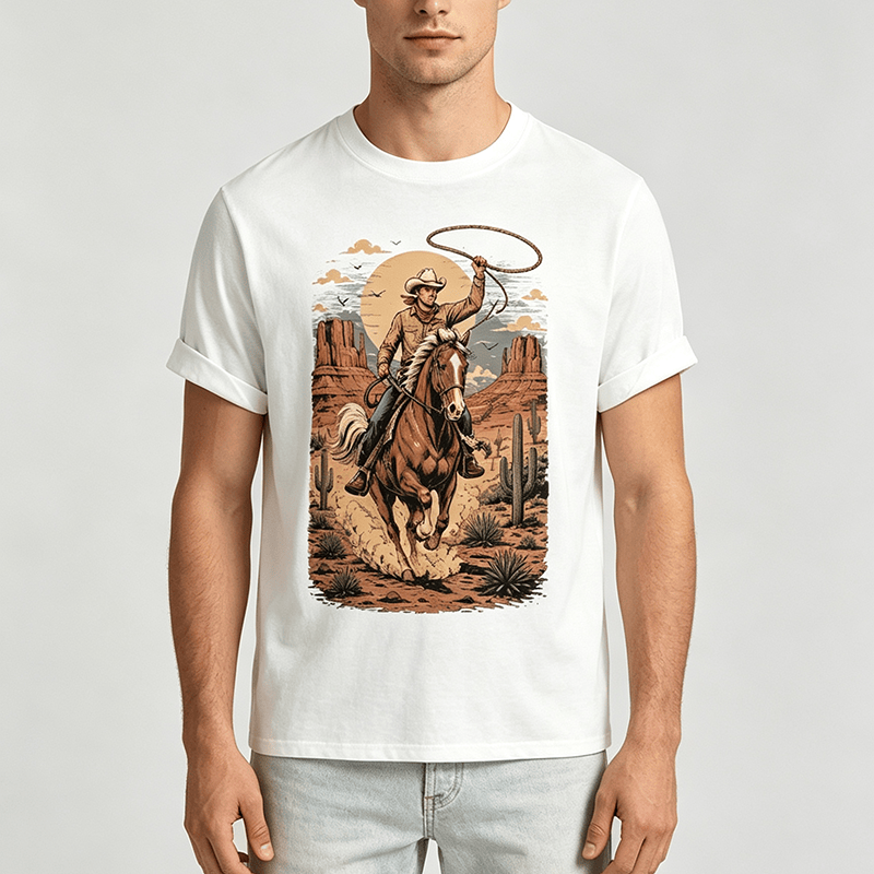 Retro Canyon Cowboy Lasso Grafikdruck-Shirt - image 1