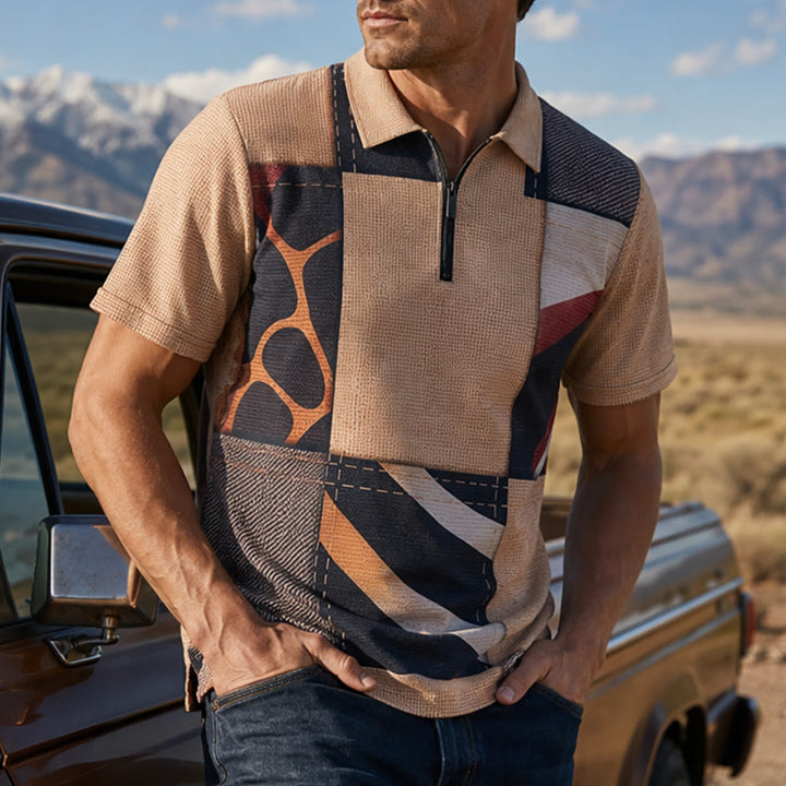 Poloshirt mit Giraffenmuster in Erdtönen und Reißverschlusskragen - Erdtöne - 6XL - image 0