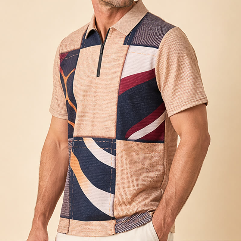 Poloshirt mit Giraffenmuster in Erdtönen und Reißverschlusskragen - image 3