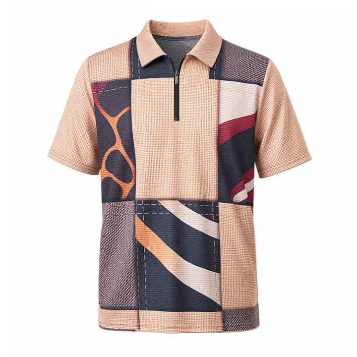 Poloshirt mit Giraffenmuster in Erdtönen und Reißverschlusskragen - image 9