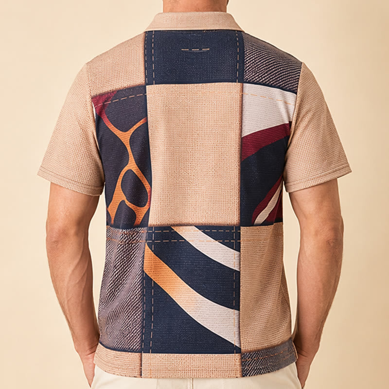 Poloshirt mit Giraffenmuster in Erdtönen und Reißverschlusskragen - image 2