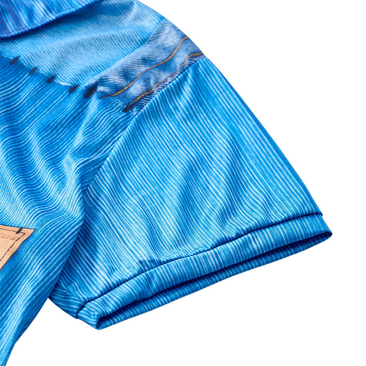 Retro-Poloshirt aus blauem Denim mit Patchwork-Design, 3D-Druck und Reißverschlusskragen - image 7