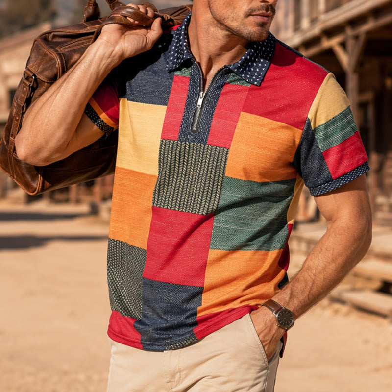 Street Style Poloshirt mit 3D-Print, Reißverschlusskragen und farbenfrohem 3D-Print - Mehrfarbig - 6XL - image 0