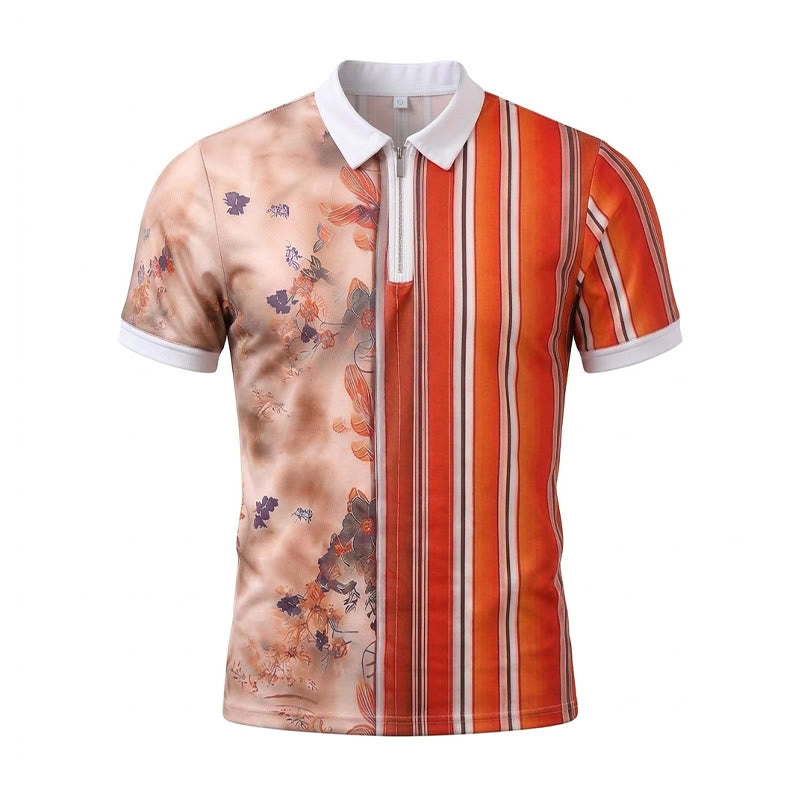 Poloshirt mit Blumenmuster, Streifen, geteiltem Design, 3D-Druck und Reißverschlusskragen - image 9