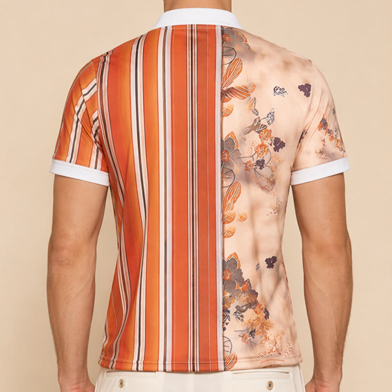 Poloshirt mit Blumenmuster, Streifen, geteiltem Design, 3D-Druck und Reißverschlusskragen - image 2