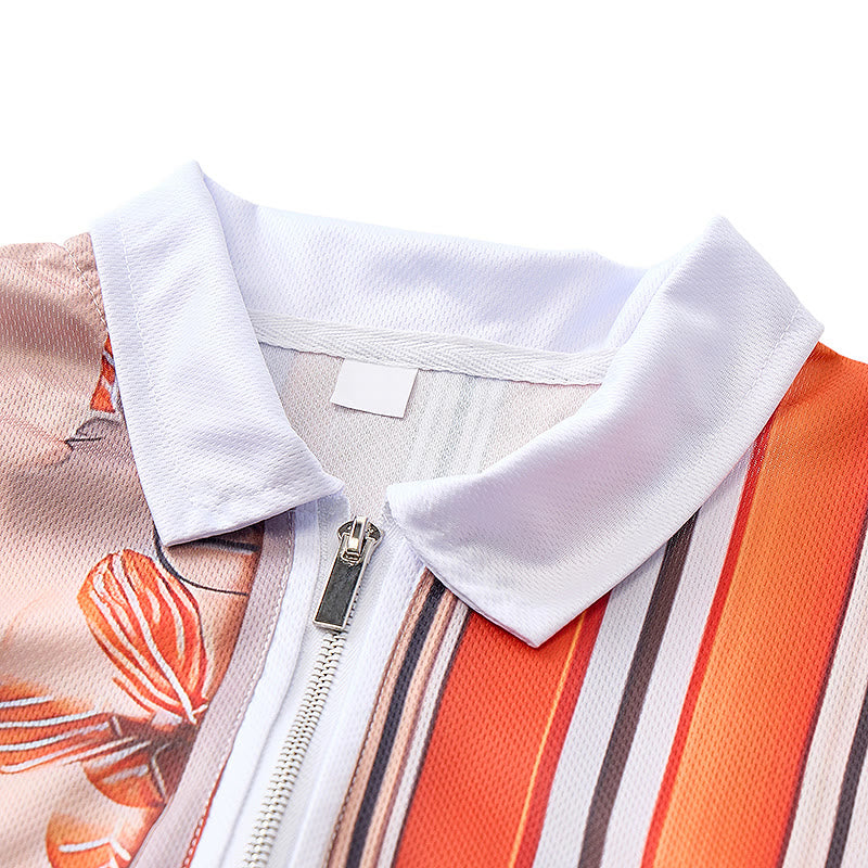 Poloshirt mit Blumenmuster, Streifen, geteiltem Design, 3D-Druck und Reißverschlusskragen - image 4