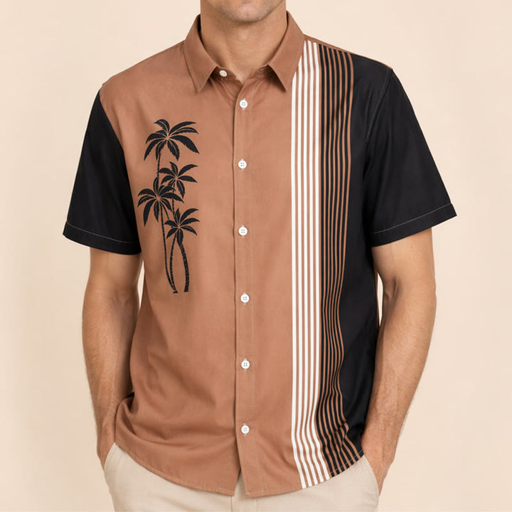 Herren-Hawaiihemd mit Farbblock-Design und Palmenmuster - image 1