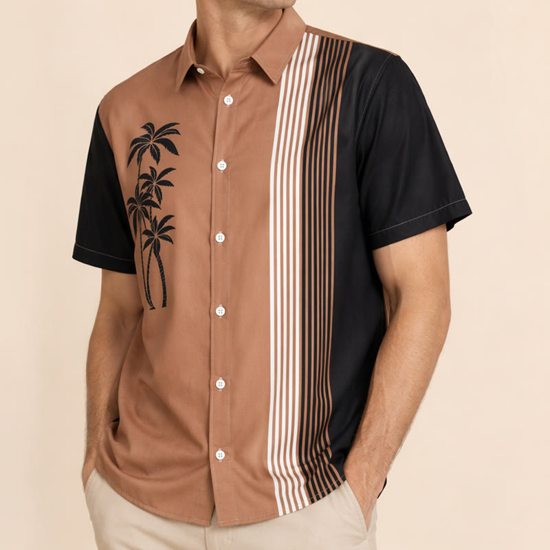 Herren-Hawaiihemd mit Farbblock-Design und Palmenmuster - image 3