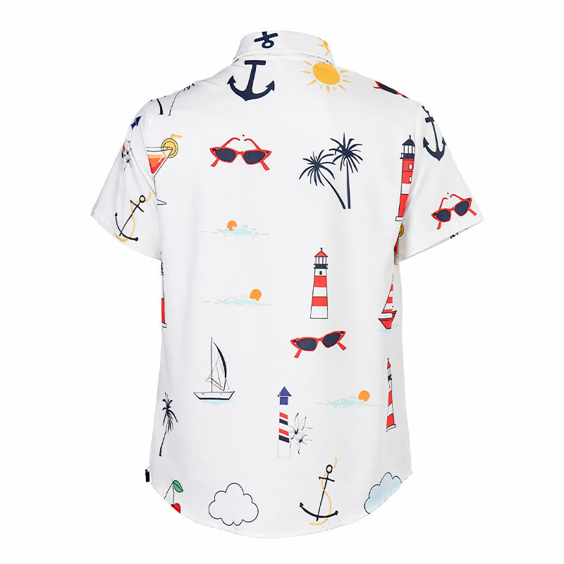 Herren-Sommerhemd mit nautischem Cocktail- und Palmenmuster im Hawaii-Stil, Kurzarm - image 10