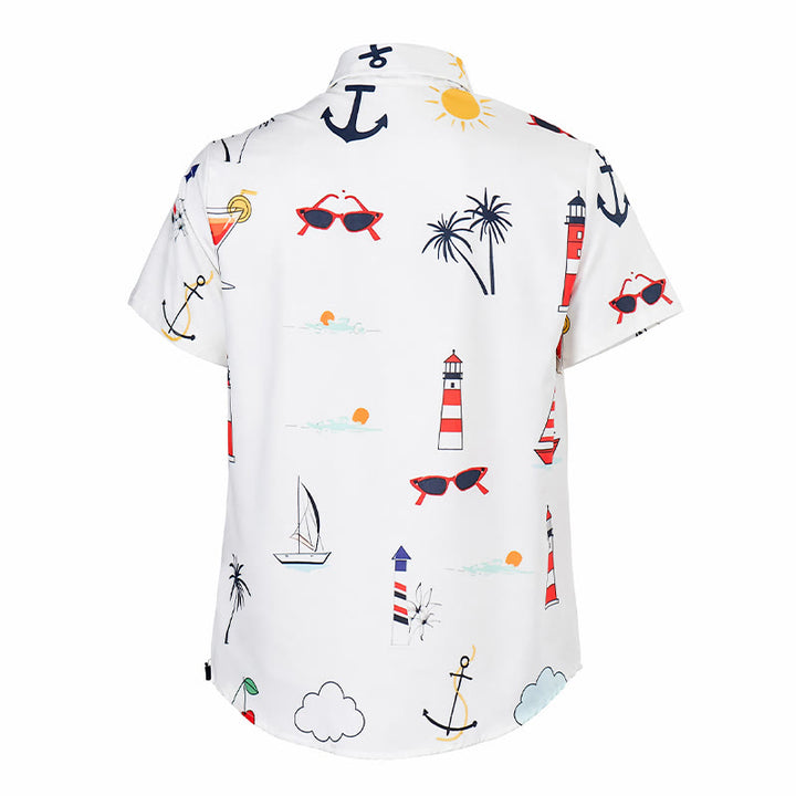 Herren-Sommerhemd mit nautischem Cocktail- und Palmenmuster im Hawaii-Stil, Kurzarm - image 10