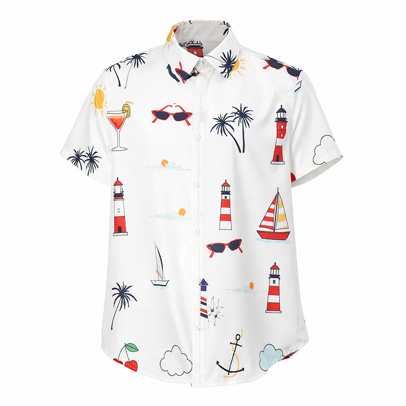 Herren-Sommerhemd mit nautischem Cocktail- und Palmenmuster im Hawaii-Stil, Kurzarm - image 9