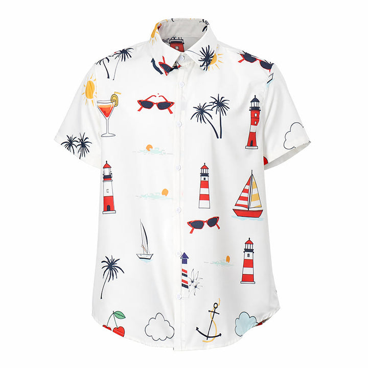 Herren-Sommerhemd mit nautischem Cocktail- und Palmenmuster im Hawaii-Stil, Kurzarm - image 9