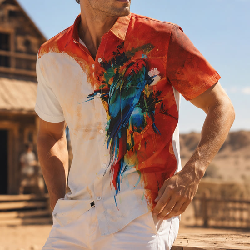 Herren Hawaiihemd mit Graffiti-Papageienmuster und Farbblock-Design - Stil Nr. 1 - 4XL - image 0