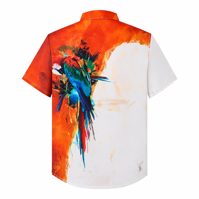 Herren Hawaiihemd mit Graffiti-Papageienmuster und Farbblock-Design - image 11