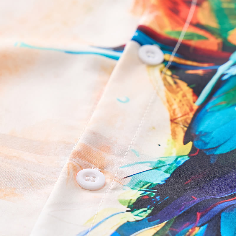 Herren Hawaiihemd mit Graffiti-Papageienmuster und Farbblock-Design - image 5