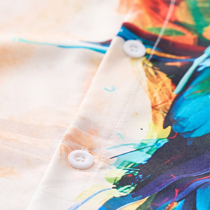 Herren Hawaiihemd mit Graffiti-Papageienmuster und Farbblock-Design - image 5