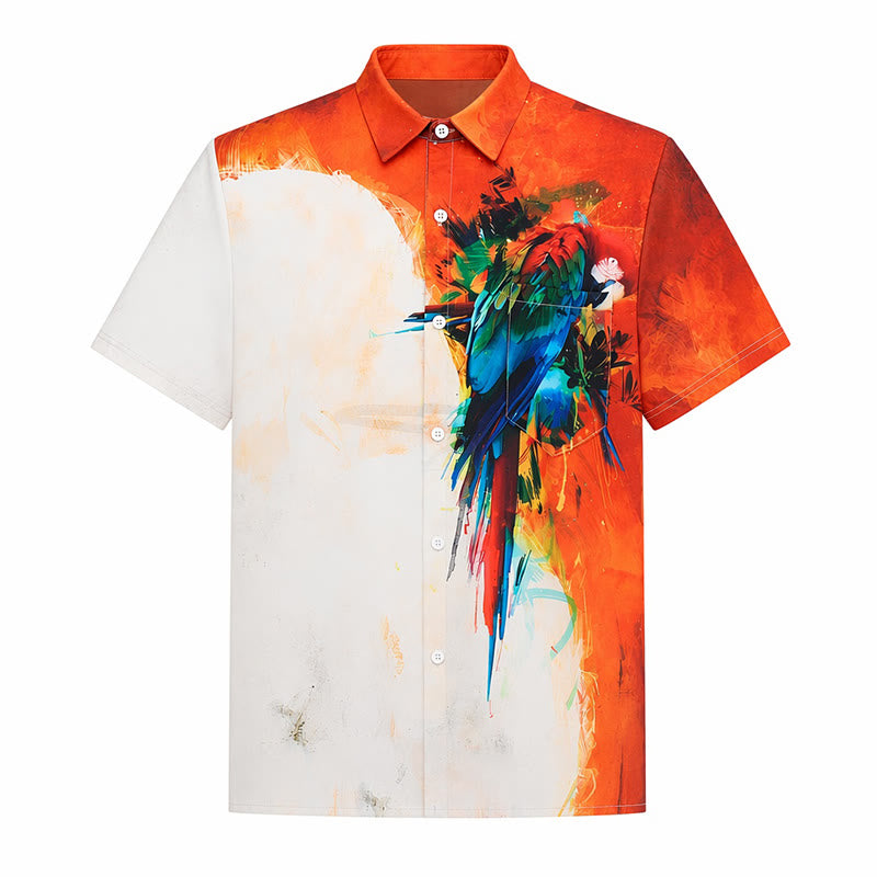 Herren Hawaiihemd mit Graffiti-Papageienmuster und Farbblock-Design - image 10