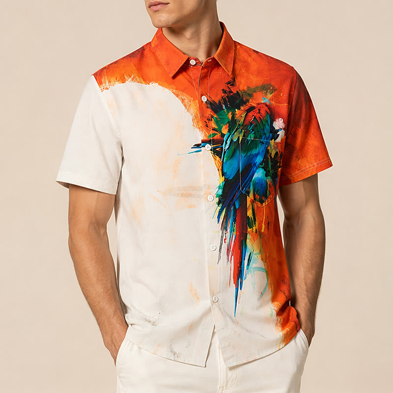 Herren Hawaiihemd mit Graffiti-Papageienmuster und Farbblock-Design - image 3