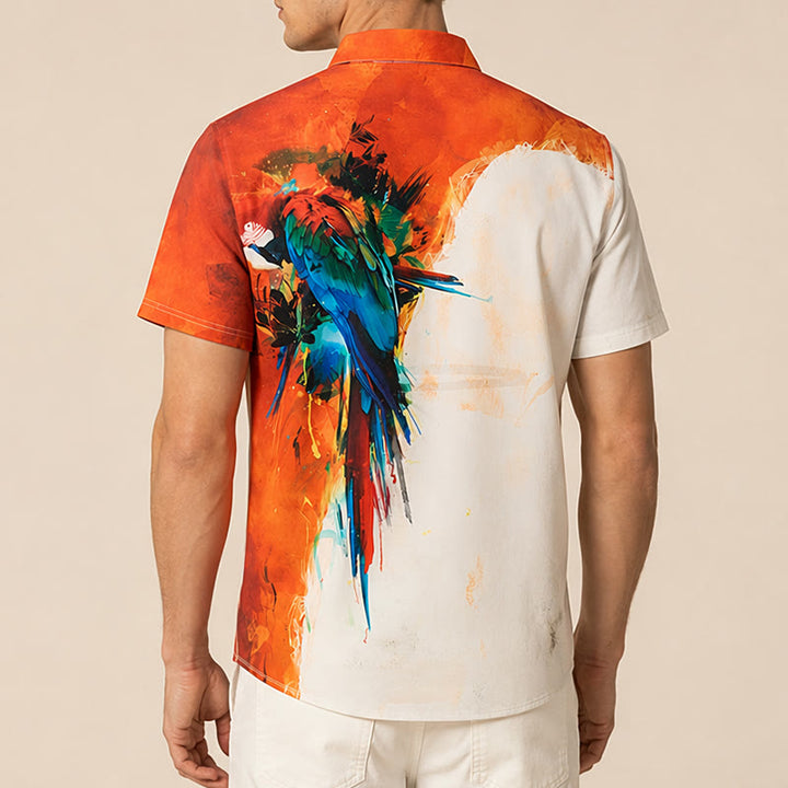 Herren Hawaiihemd mit Graffiti-Papageienmuster und Farbblock-Design - image 2
