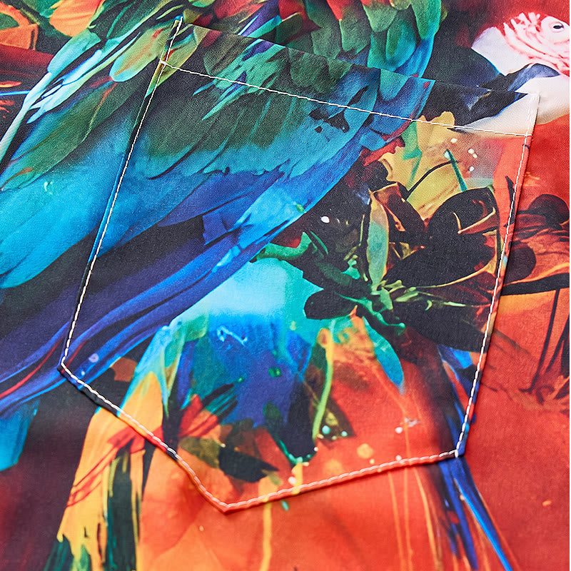 Herren Hawaiihemd mit Graffiti-Papageienmuster und Farbblock-Design - image 6