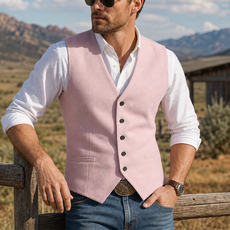 Leinen-Strandhochzeitsweste für Trauzeugen mit V-Ausschnitt - Rosa - 3XL - image 6