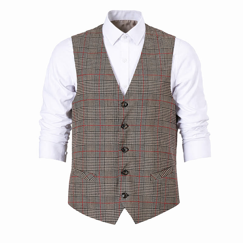 Anzugweste im Vintage-Heritage-Stil mit Karomuster und V-Ausschnitt - image 9
