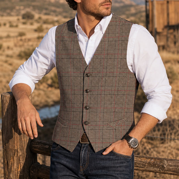 Anzugweste im Vintage-Heritage-Stil mit Karomuster und V-Ausschnitt - Braun - 3XL - image 0