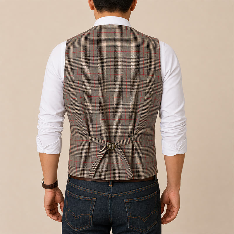 Anzugweste im Vintage-Heritage-Stil mit Karomuster und V-Ausschnitt - image 2