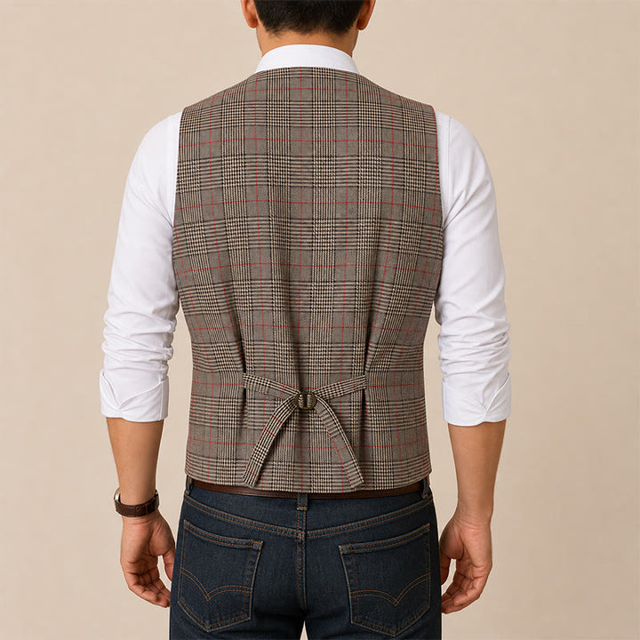 Anzugweste im Vintage-Heritage-Stil mit Karomuster und V-Ausschnitt - image 2