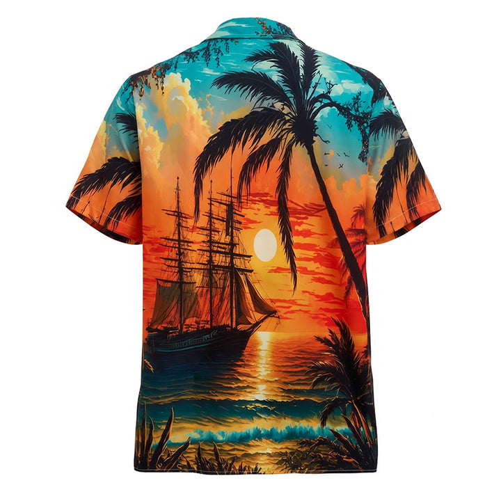 Herren Sommer-Reisehemd mit tropischem Strand-Sonnenuntergangsmotiv - image 10