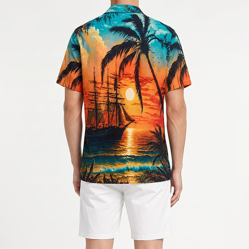 Herren Sommer-Reisehemd mit tropischem Strand-Sonnenuntergangsmotiv - image 3