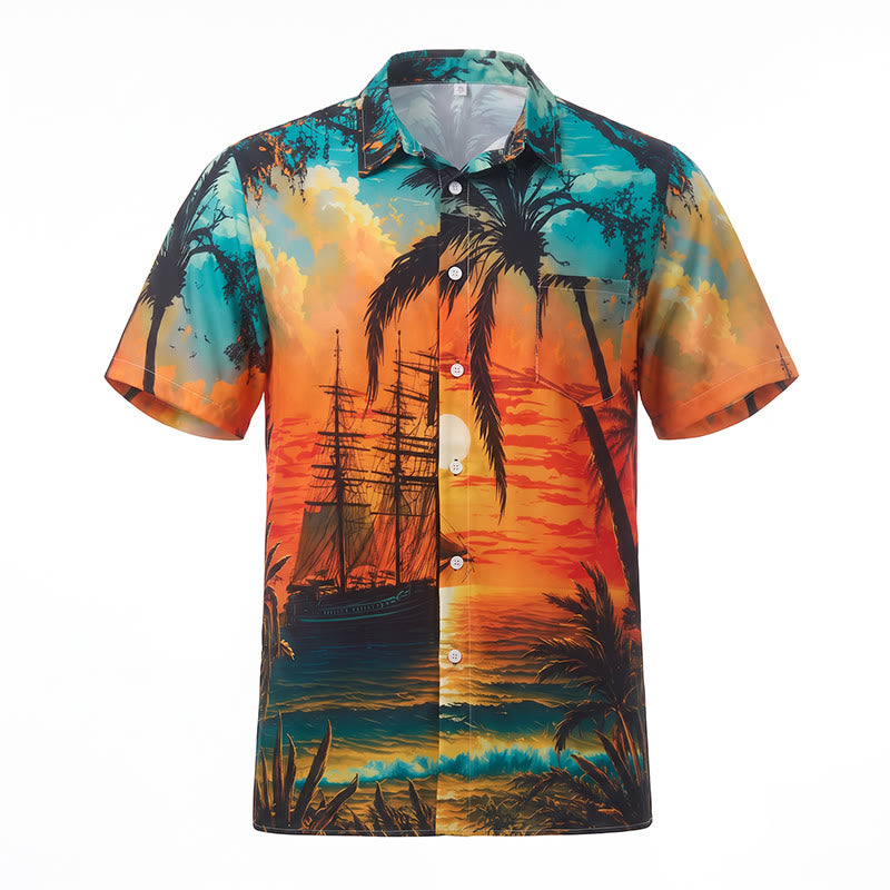 Herren Sommer-Reisehemd mit tropischem Strand-Sonnenuntergangsmotiv - image 9